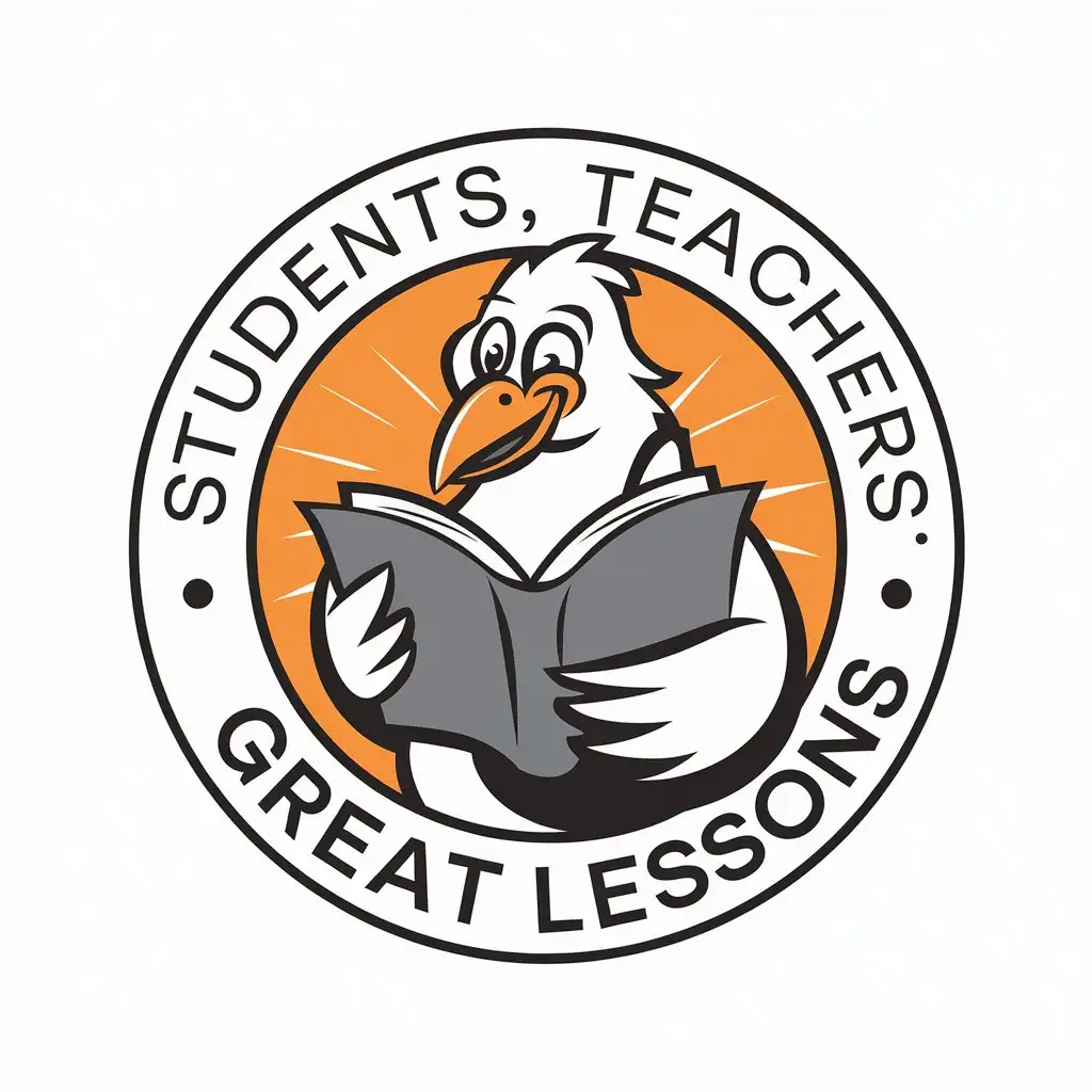 LOGO Design for Education Funny White Crow Reading a Book with Students Teachers Great Lessons Theme