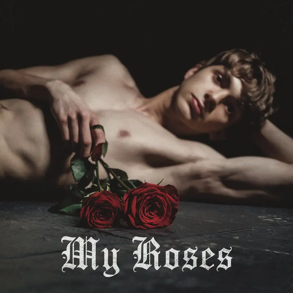 19YearOld-Guy-Holding-Red-Roses-on-Dark-Floor-with-Gothic-Album-Cover-My-Roses