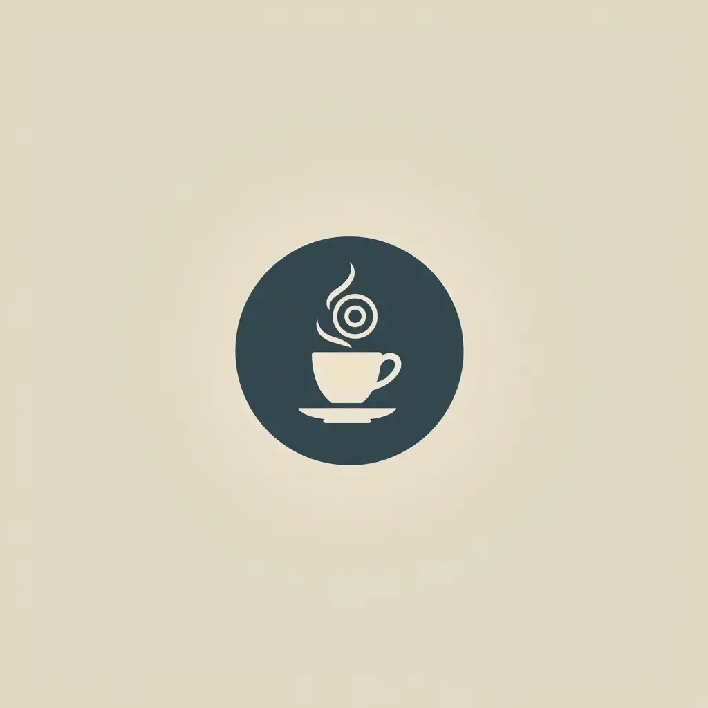 generate a high-quality image, minimalism, coffee shop logo, modern, realism, high quality, creation for freelance, bun + cup of coffee, modern, popular, promotional, attractive background and design, design in a circle, unique, attractive design, unusual, not just a mug, more unusual, in blue