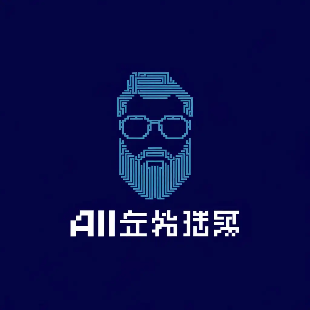 LOGO-Design-for-AI-Minimalistic-Vector-Logo-with-Beard-Glasses-and-Techfeel-in-Dark-Blue-White-Pixel-Style