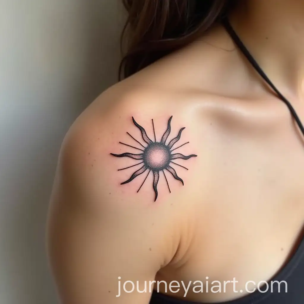 Minimalist-Sun-Tattoo-on-Womans-Shoulder