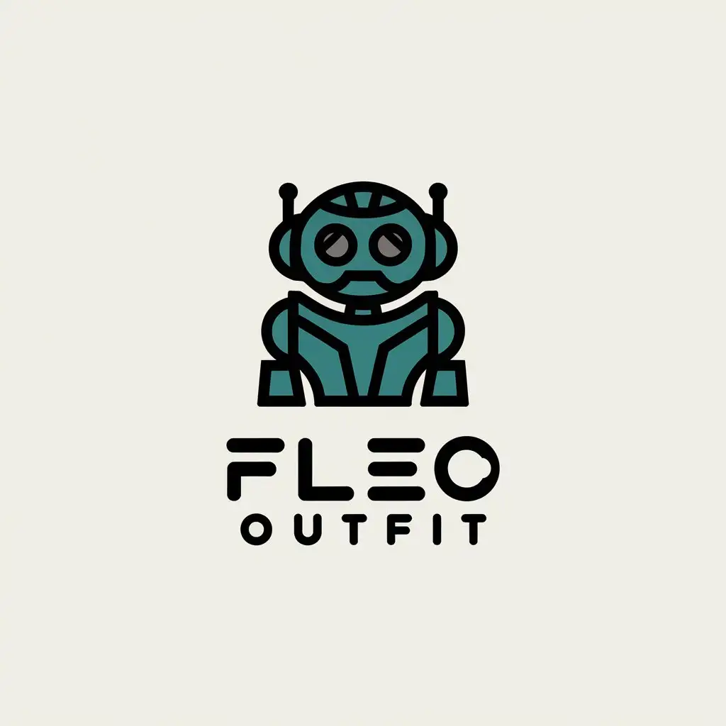 a vector logo design,with the text "fleo outfit", main symbol:robot,Minimalistic,be used in clothing industry,clear background