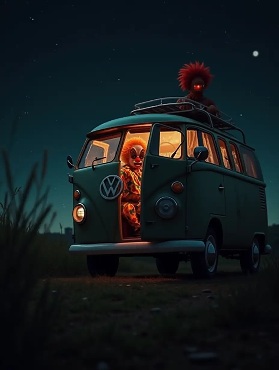 Mysterious-Clown-Hiding-Behind-a-Kombi-at-Night