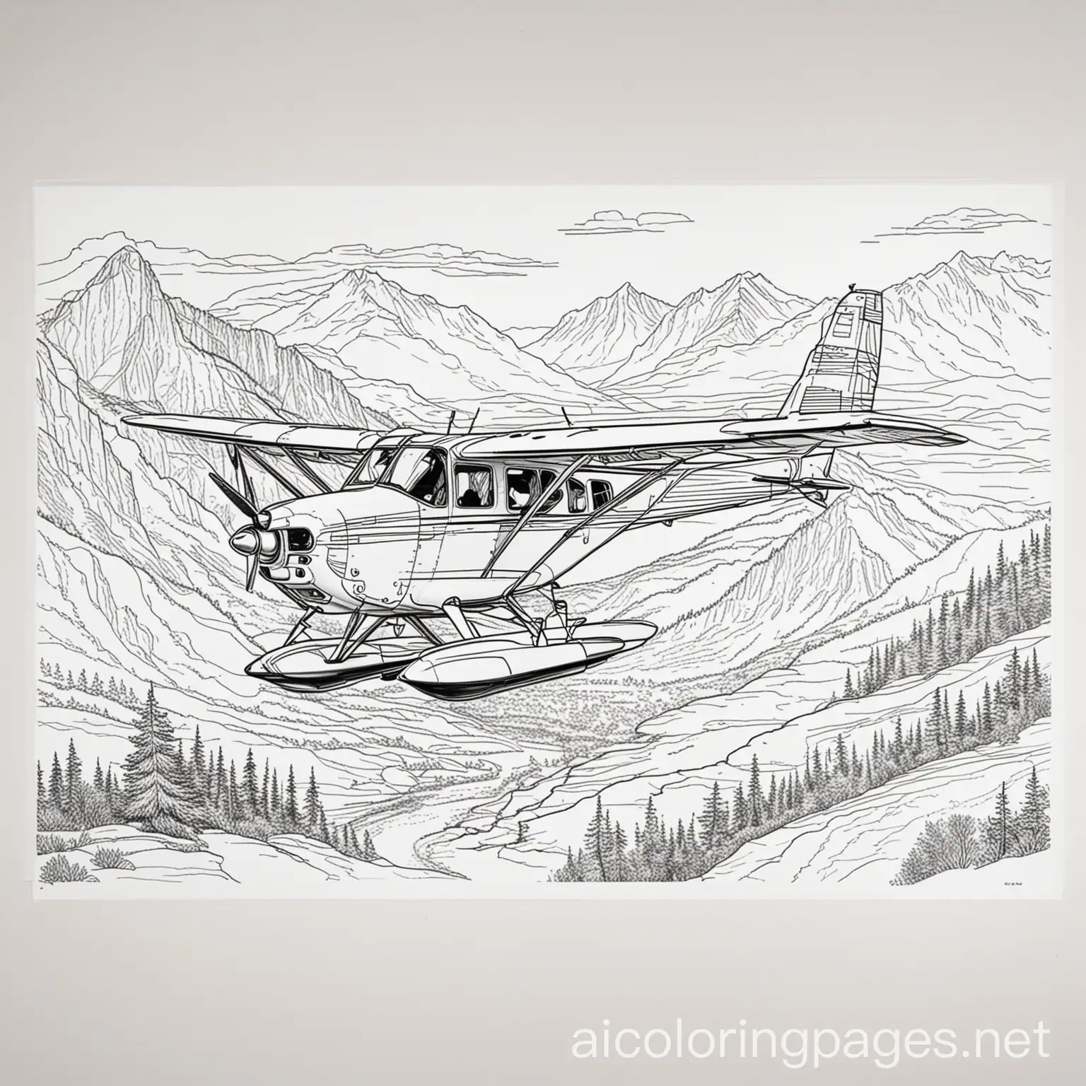 Bush-Plane-Flying-Over-Majestic-Mountains-Coloring-Page-for-Kids