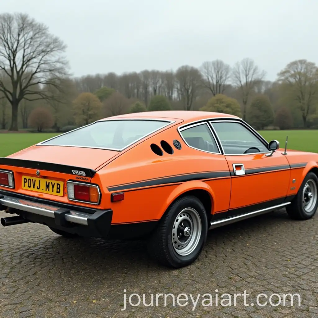 1974-Toyota-Celica-Fastback-with-Ford-Capri-Roof-in-Orange-and-Black-Rear-Lateral-View