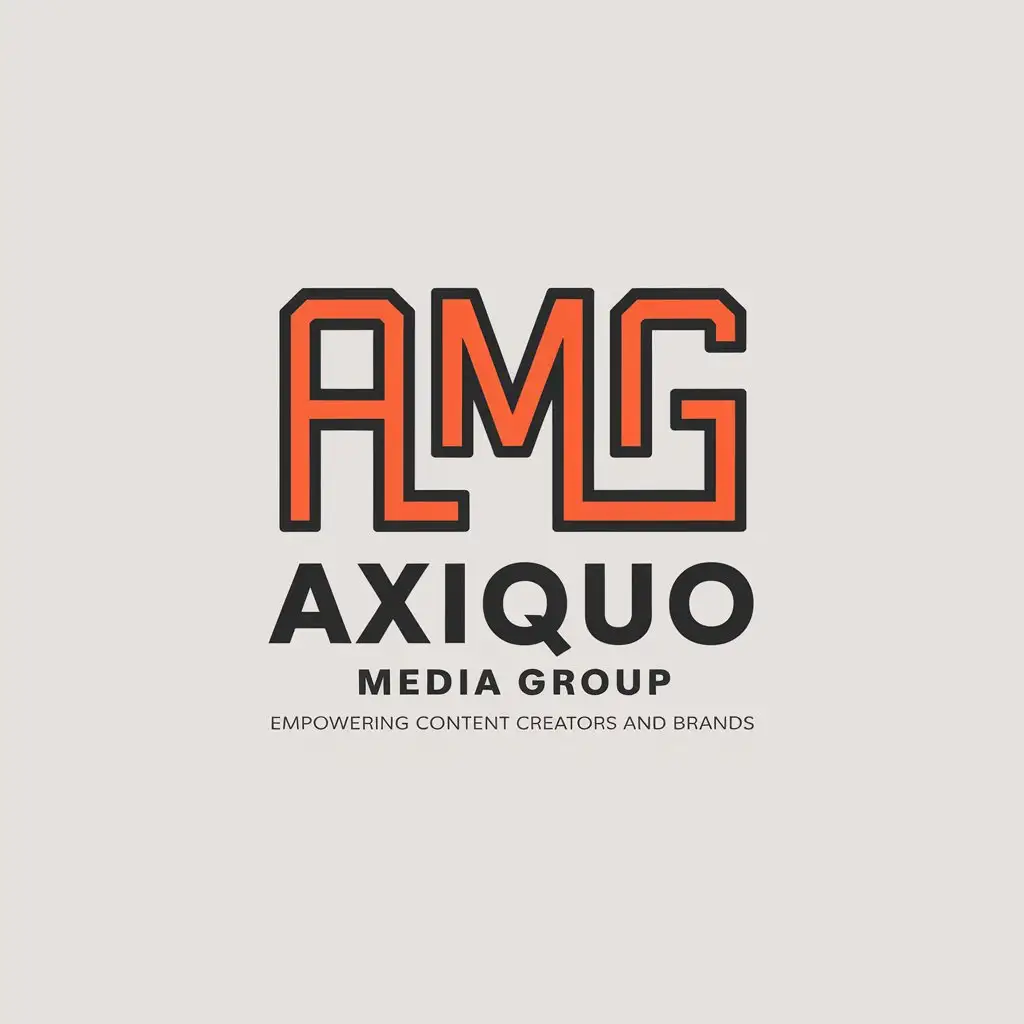 LOGO Design for Axiquo Media Group Bold AMG Letters with Orange and Black Scheme Tagline Empowering Content Creators and Brands