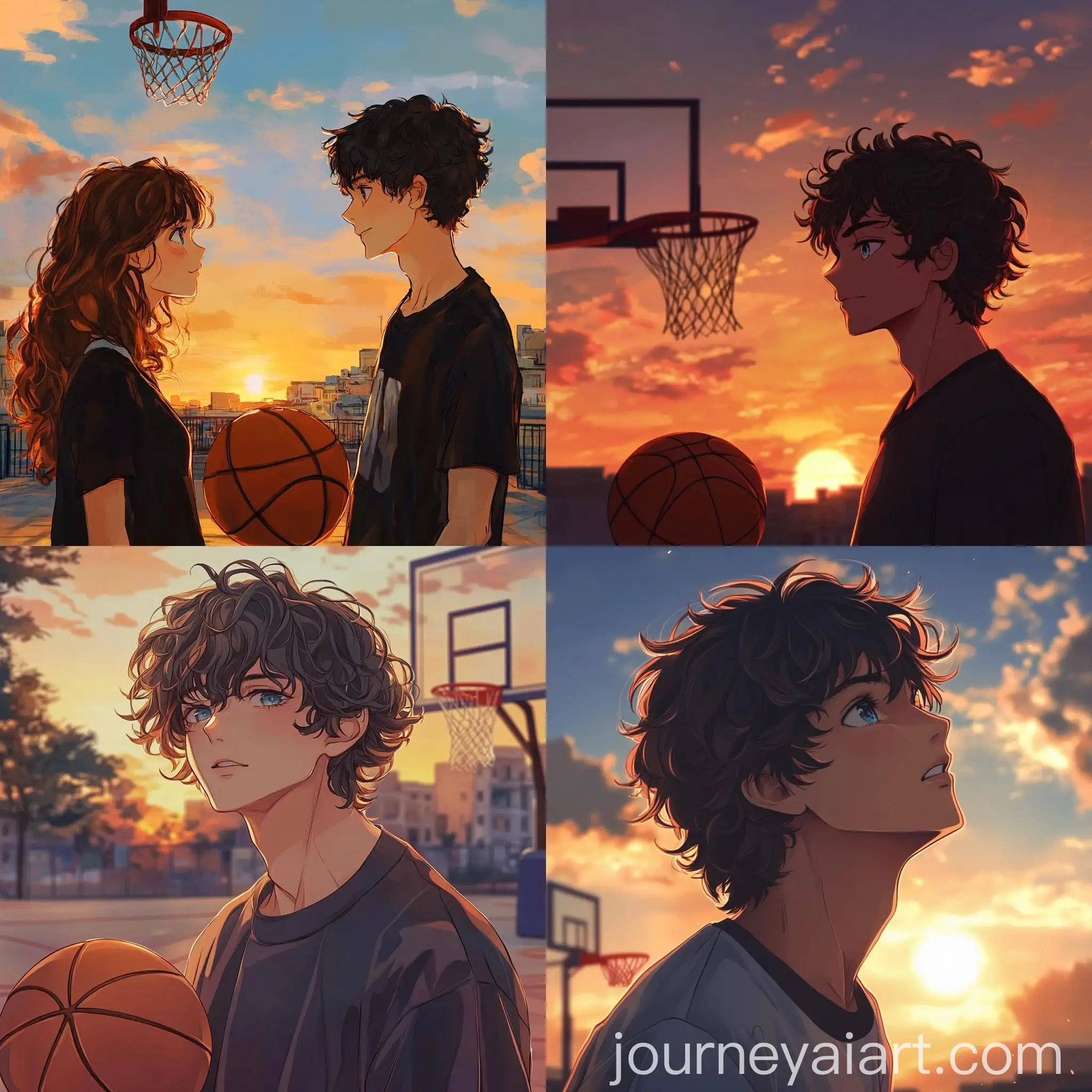Tall-DarkHaired-Boy-Playing-Basketball-at-Sunset