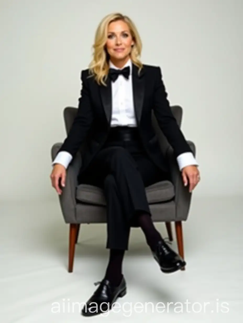 Blonde-Female-TV-Sitcom-Actress-in-Formal-Tuxedo-and-Wingtip-Shoes