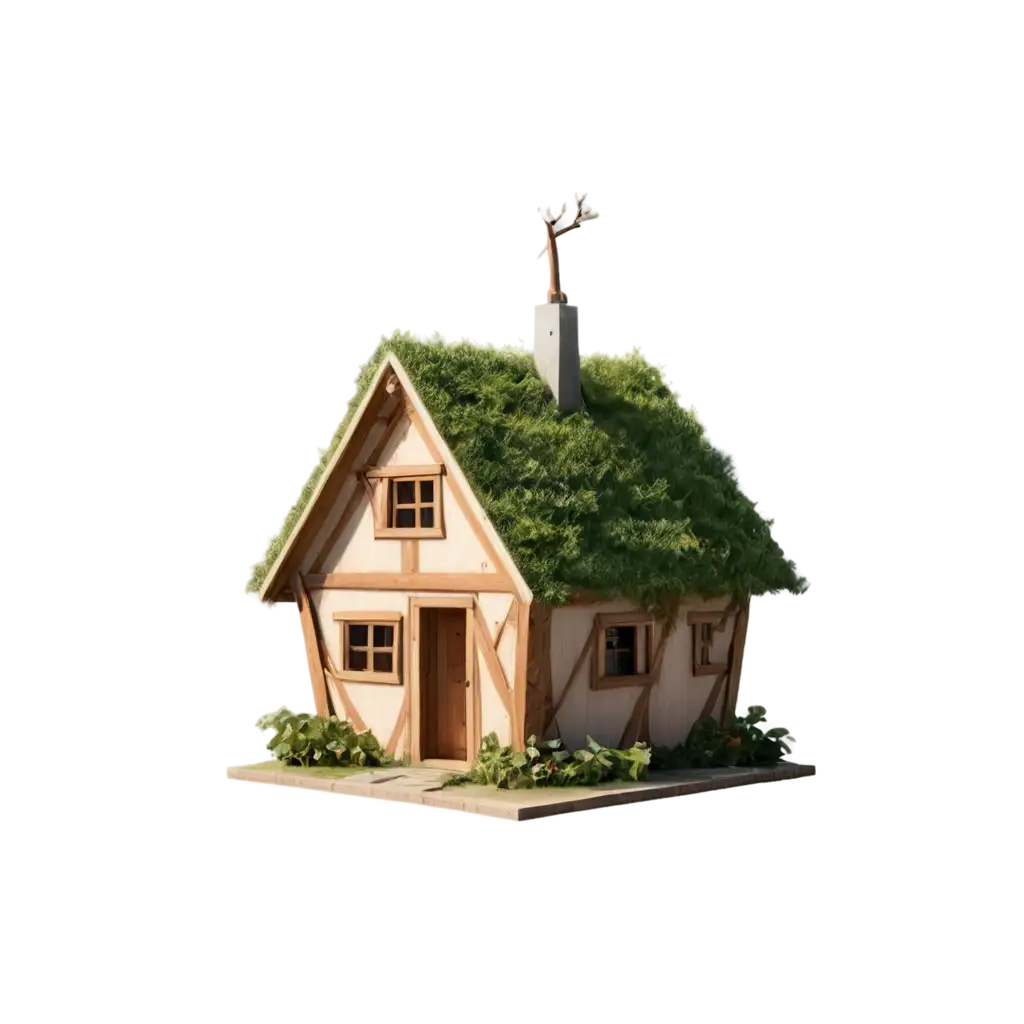 Wooden-Triangular-Cottage-with-Greenery-and-Owl-PNG-Image-for-Natural-Whimsical-Design-Projects