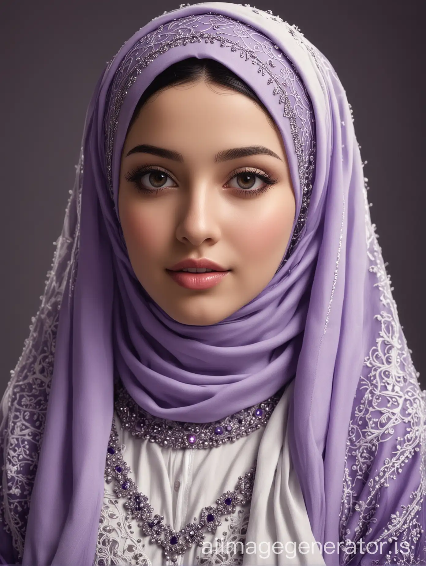 Realistic-Portrait-of-Arabic-Girl-in-Purple-and-White-Hijab-and-Abaya