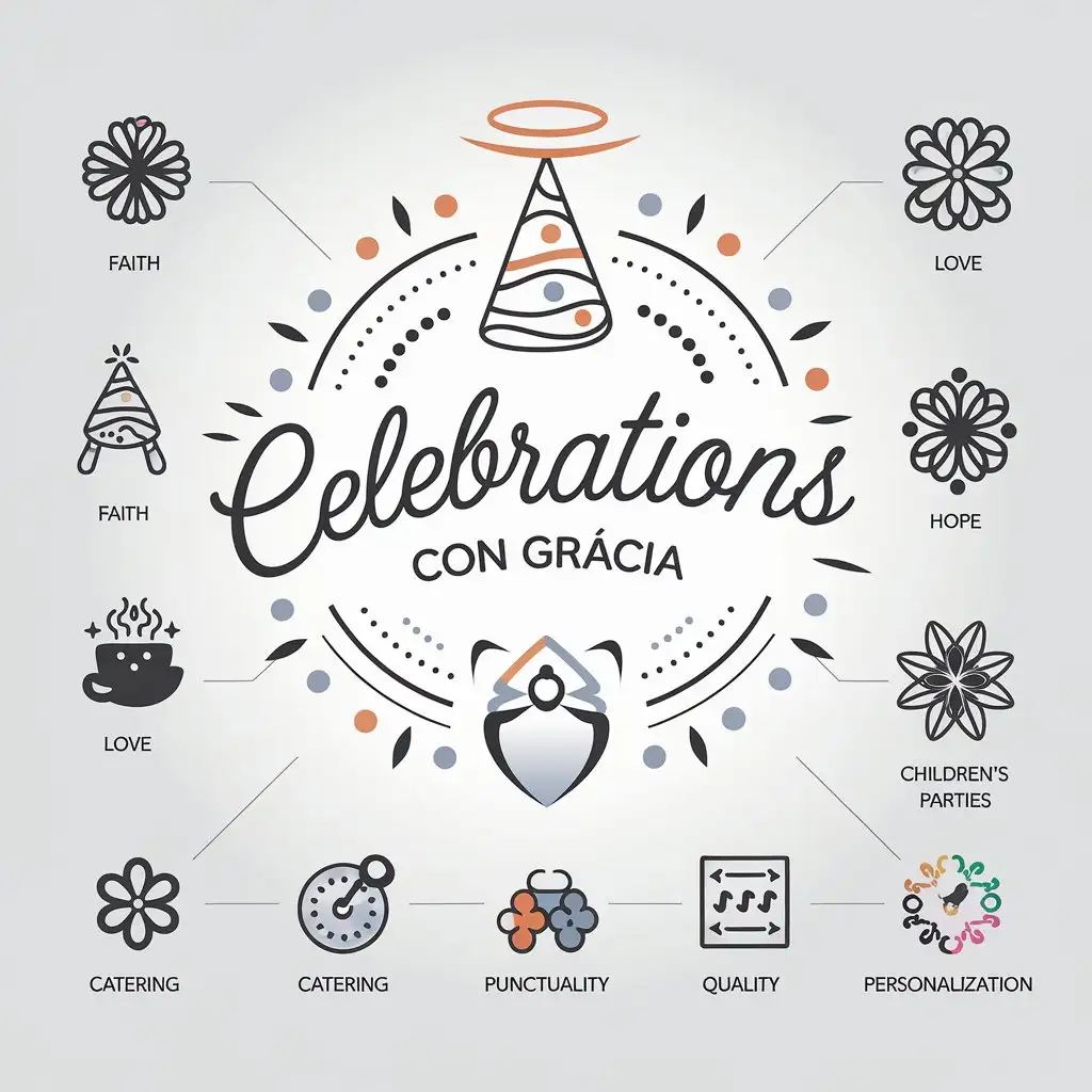 a vector logo design,with the text "Celebrations con Gracia", main symbol:Celebration, Grace, Faith, Hope, Love, Children's Parties, Catering, Punctuality, Quality, Personalization,Moderate,be used in Others industry,clear background