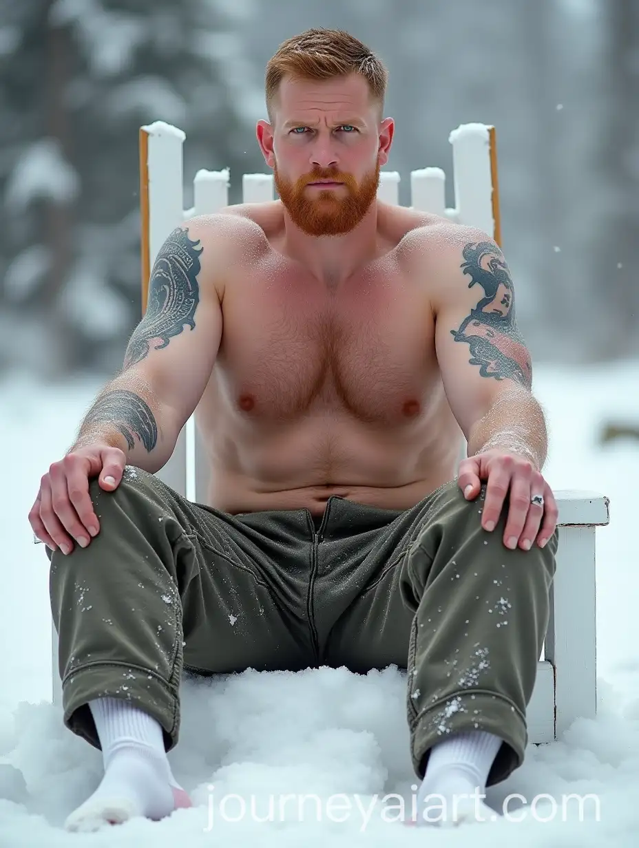 Handsome-35YearOld-Man-with-Ginger-Stubble-Sitting-on-a-Snow-Throne-in-Winter