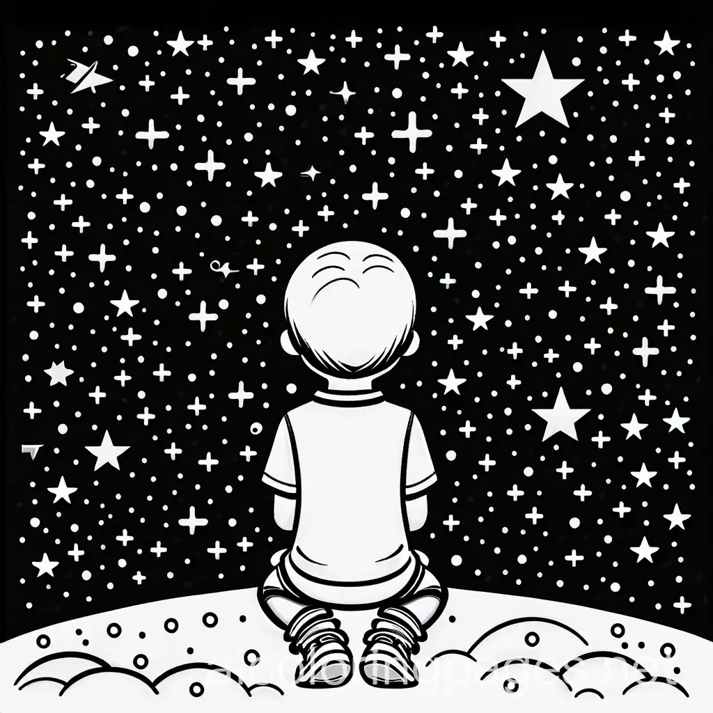 Child-Gazing-at-the-Stars-Simple-Coloring-Page