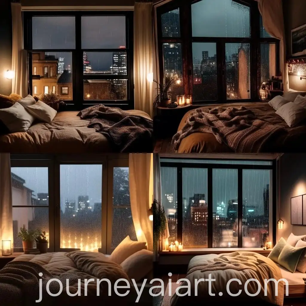Cozy-Bedroom-with-Rainy-City-View-at-Night