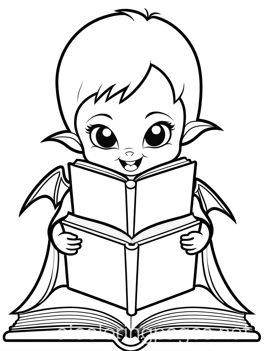 Adorable-Vampire-Child-Reading-a-Book-Coloring-Page