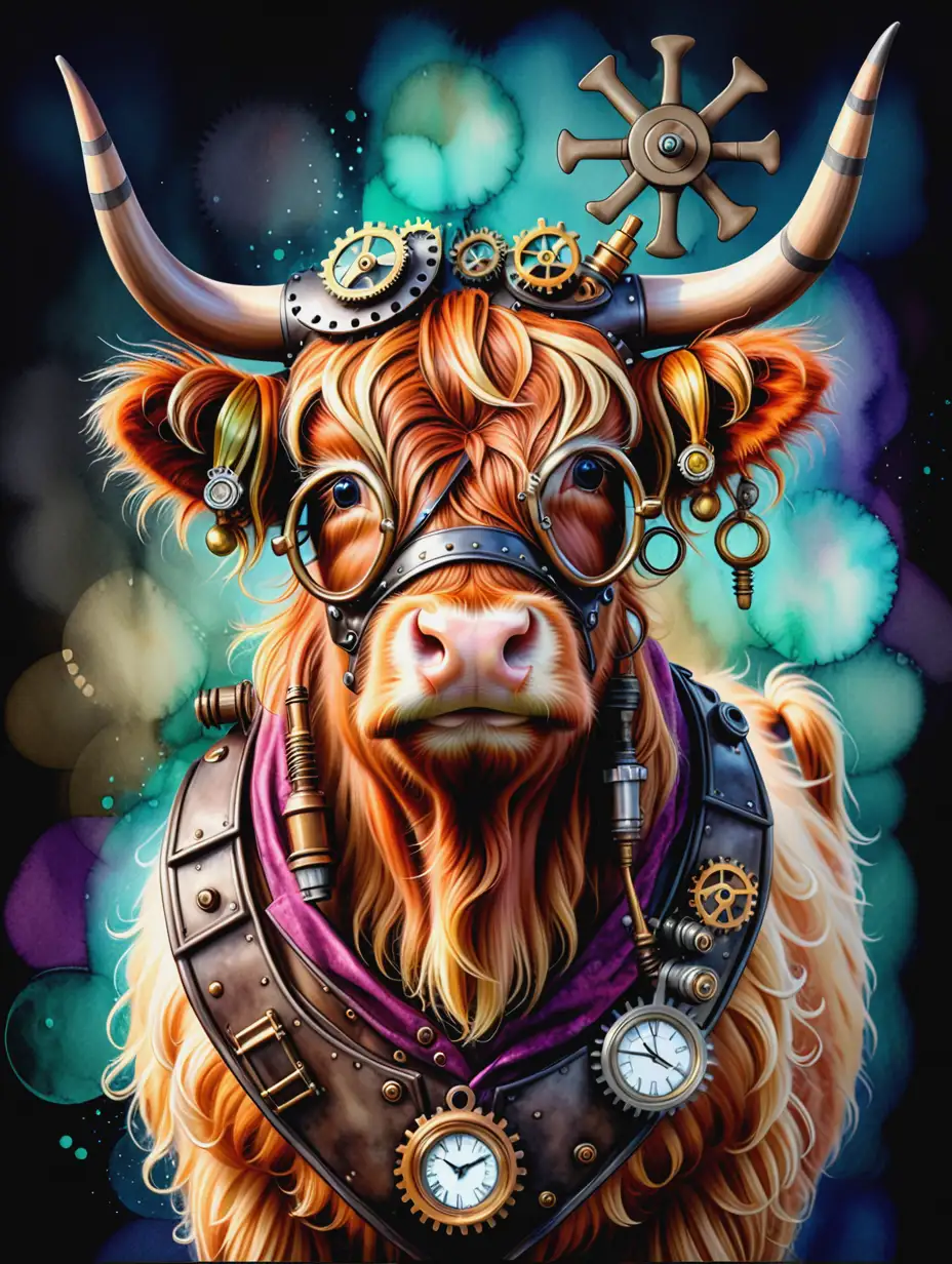 Regal Steampunk Highland Cow with Holiday Theme