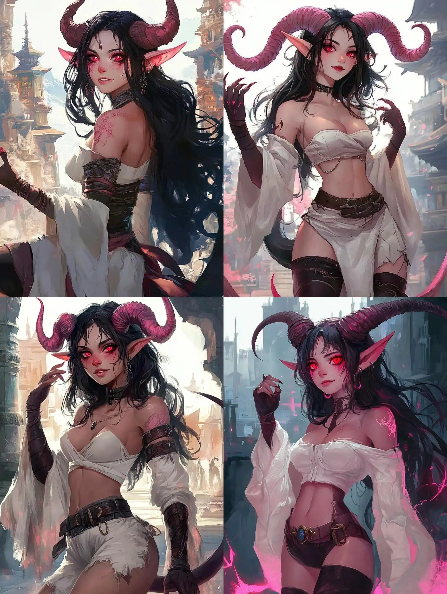 Tiefling-Girl-with-Pink-Skin-and-Horns-in-Front-of-an-Ancient-Temple