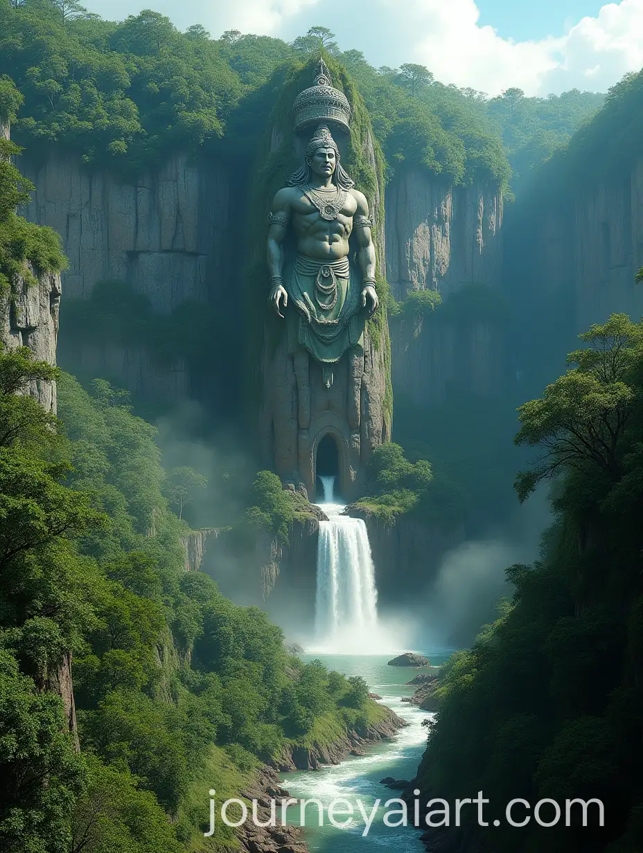 AI-Image-ExpansionHyperrealistic-Hanuman-Statue-Carved-Into-Cliff-Surrounded-by-Waterfall-and-Forest
