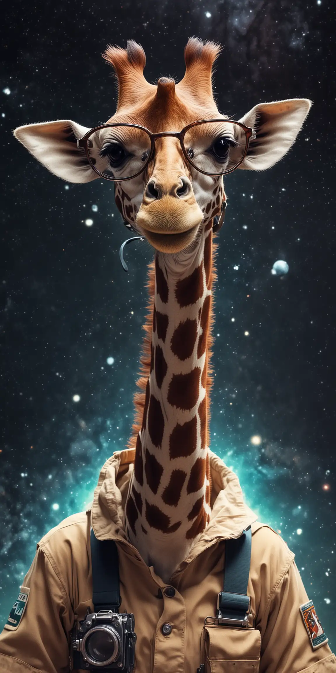 Baby Giraffe Zookeeper in Space with Glasses