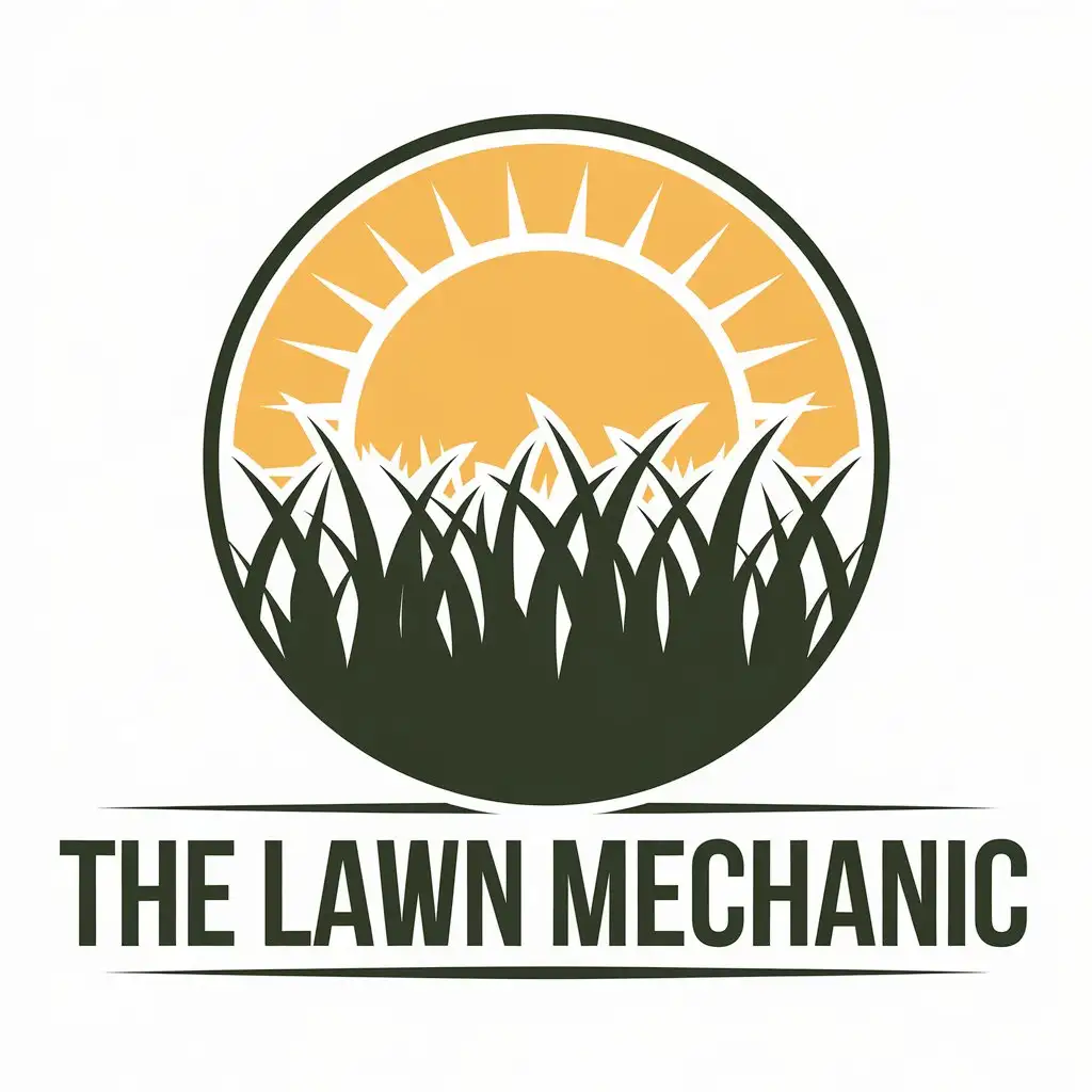 LOGO Design For The Lawn Mechanic Vector Grass and Sun Circle Logo