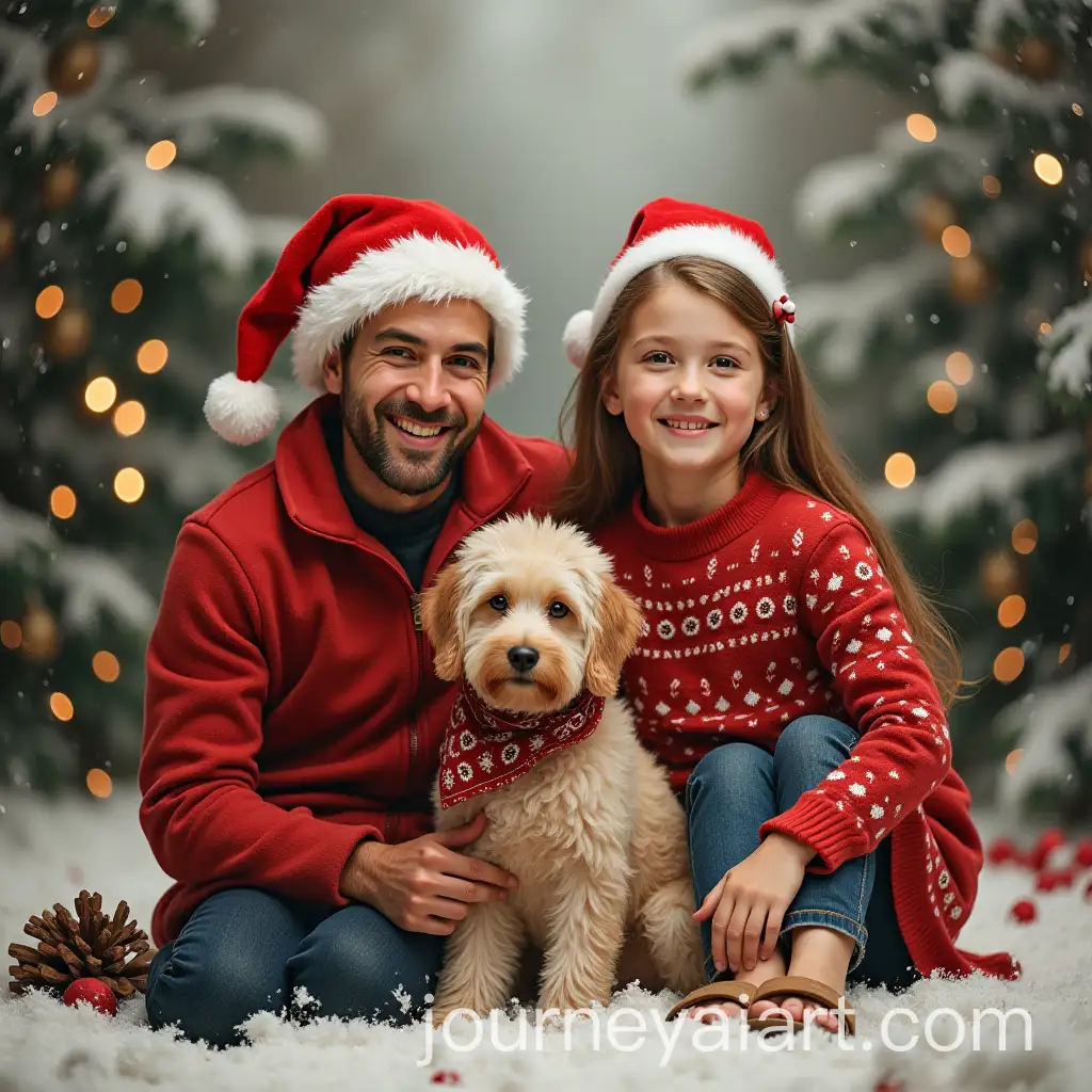 Family-Christmas-Greetings-Card-with-Cat-and-Poodle-Dog