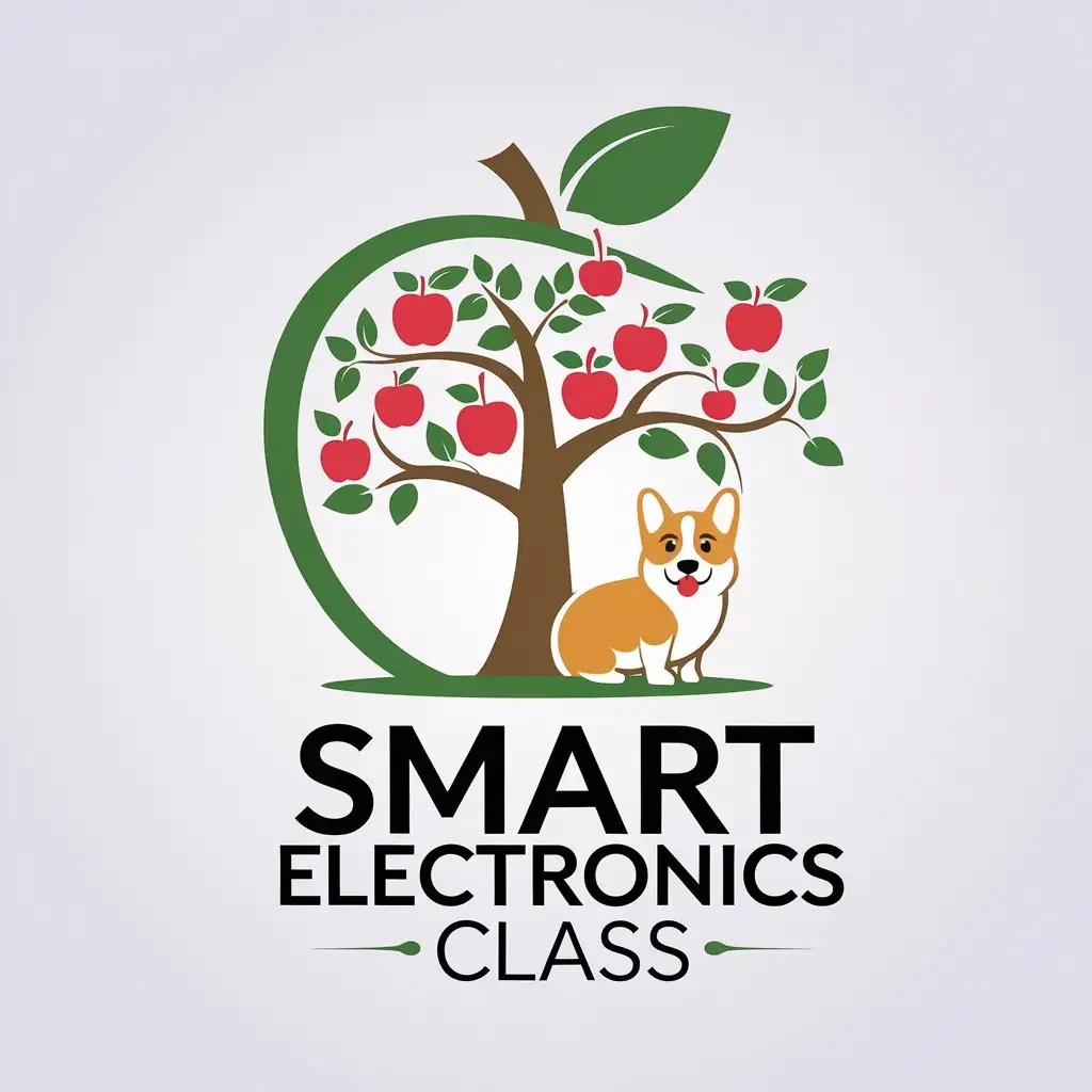 a vector logo design,with the text "smart electronics class", main symbol:apple tree corgi,Moderate,be used in Education industry,clear background