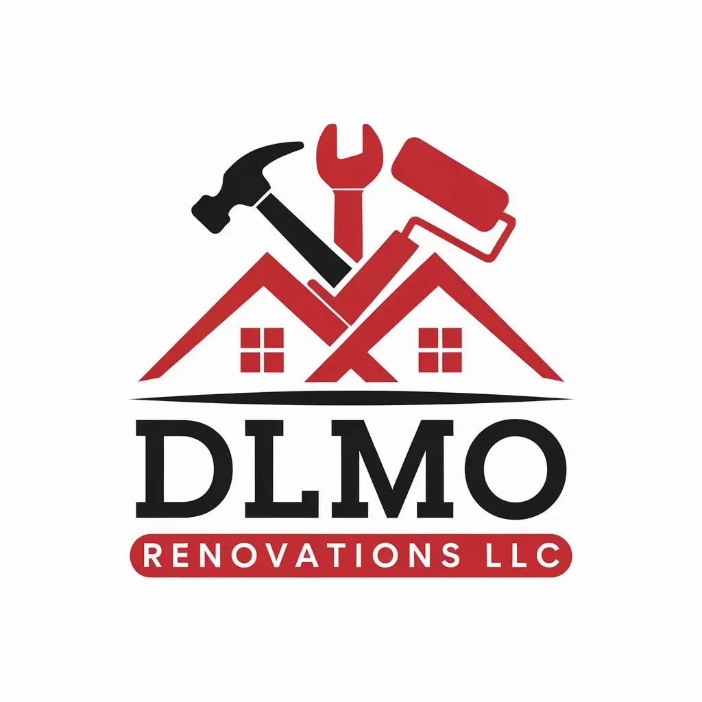 LOGO Design for DLMO Renovations LLC Red and Black with Home Repair Symbols