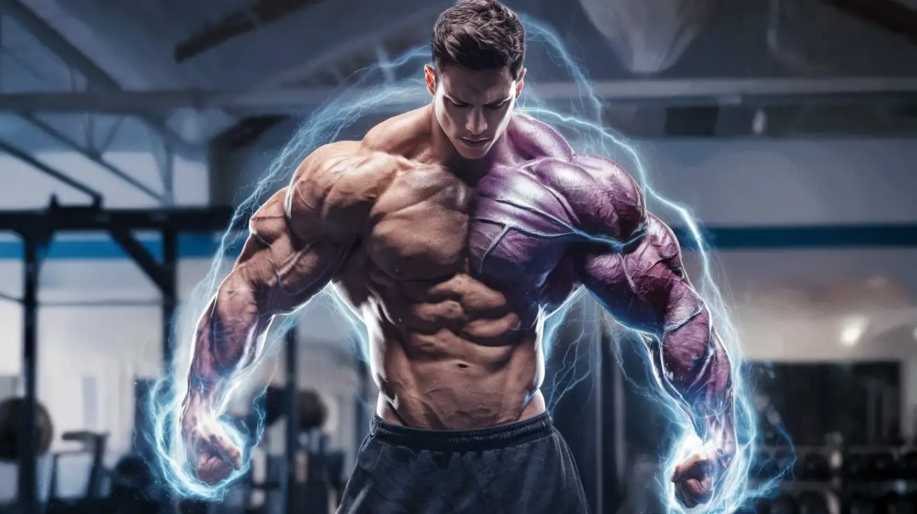 Athletic-Man-Transforming-into-Herculean-Superpowered-Hero-with-Luminous-Blue-Energy