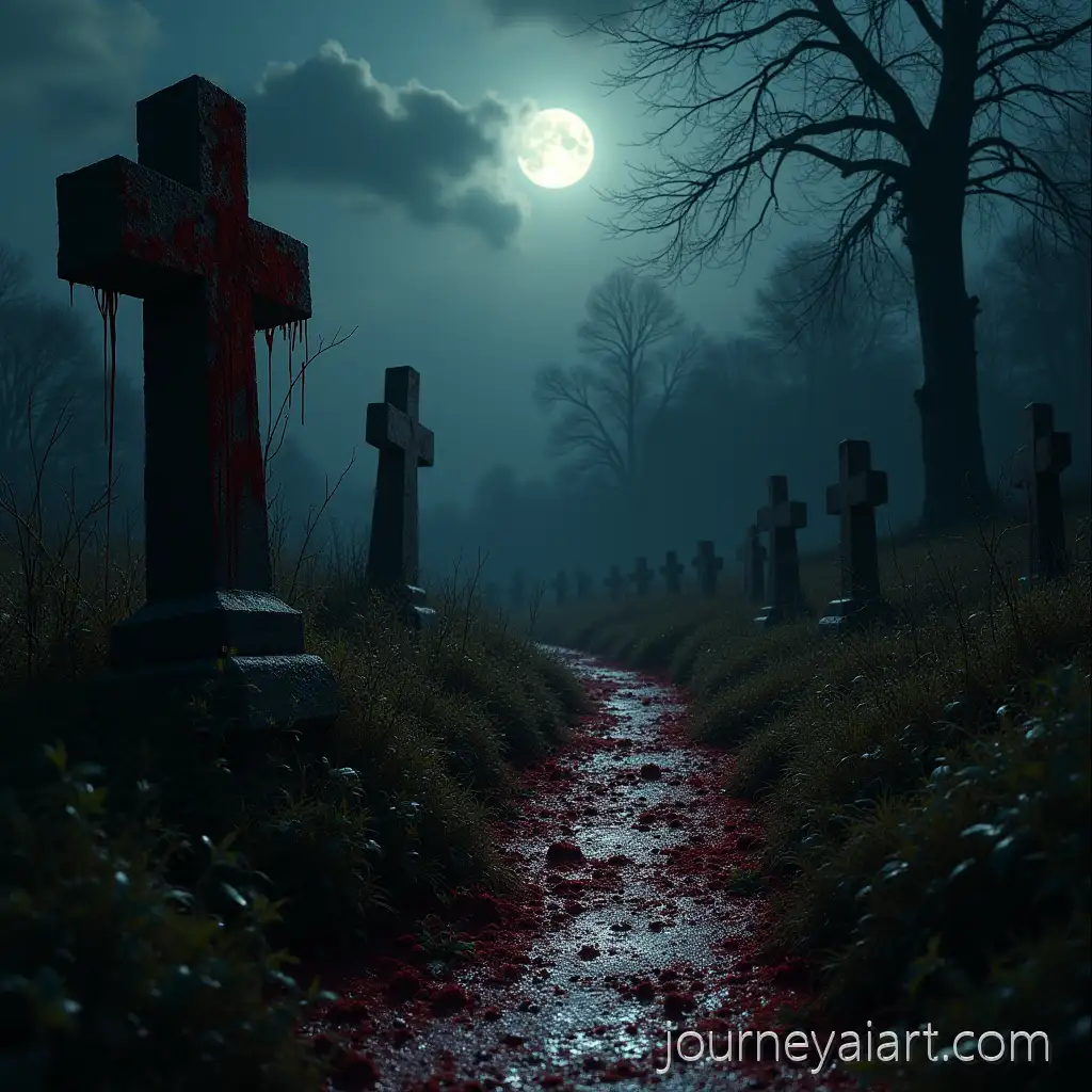 BloodStAI-Image-Prompt-Expansionained-Moonlit-Cemetery-with-Overgrown-Grass-and-Eroding-Gravestones