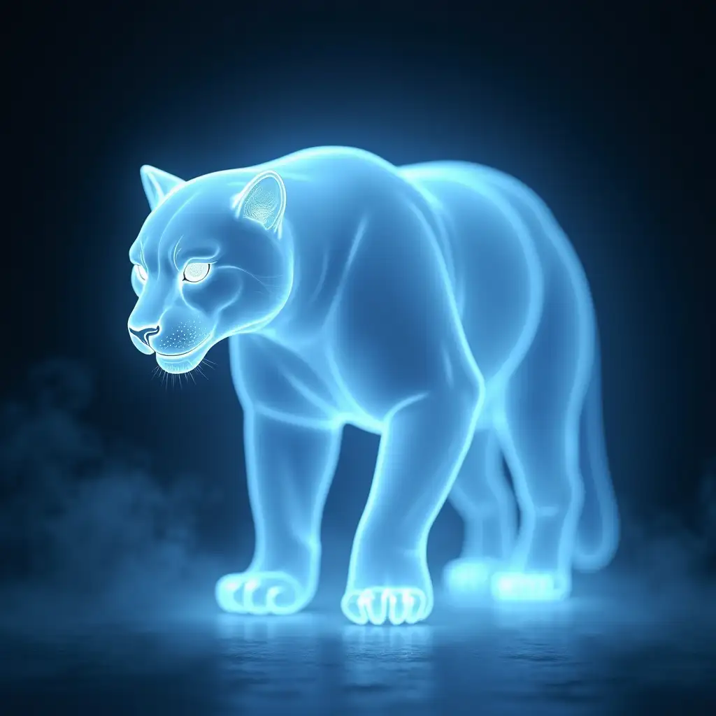 Majestic Ghost Spirit of a BearJaguar in Ethereal Blue and White