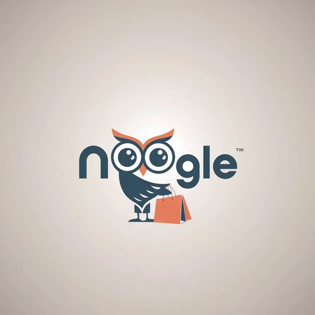 LOGO Design for NOOGLE Owl Eyes as OO with Shopping Bag and Gradient Colors in Minimalistic Style