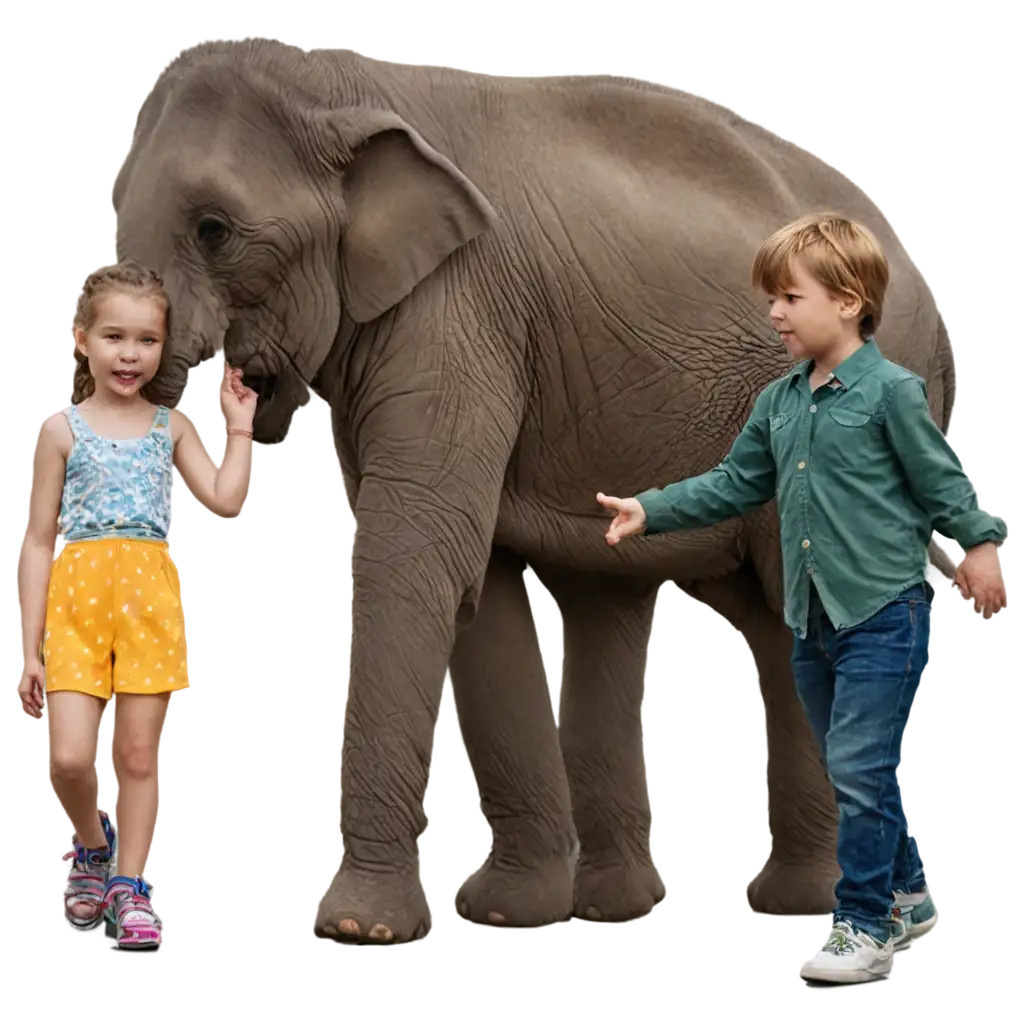 elephant walking with kids