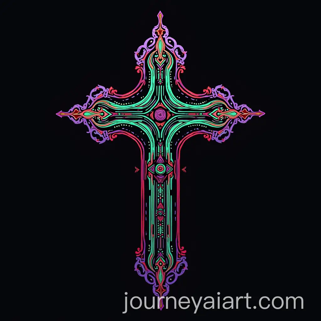 Cyber-Tribal-Cross-Design-with-Futuristic-Elements