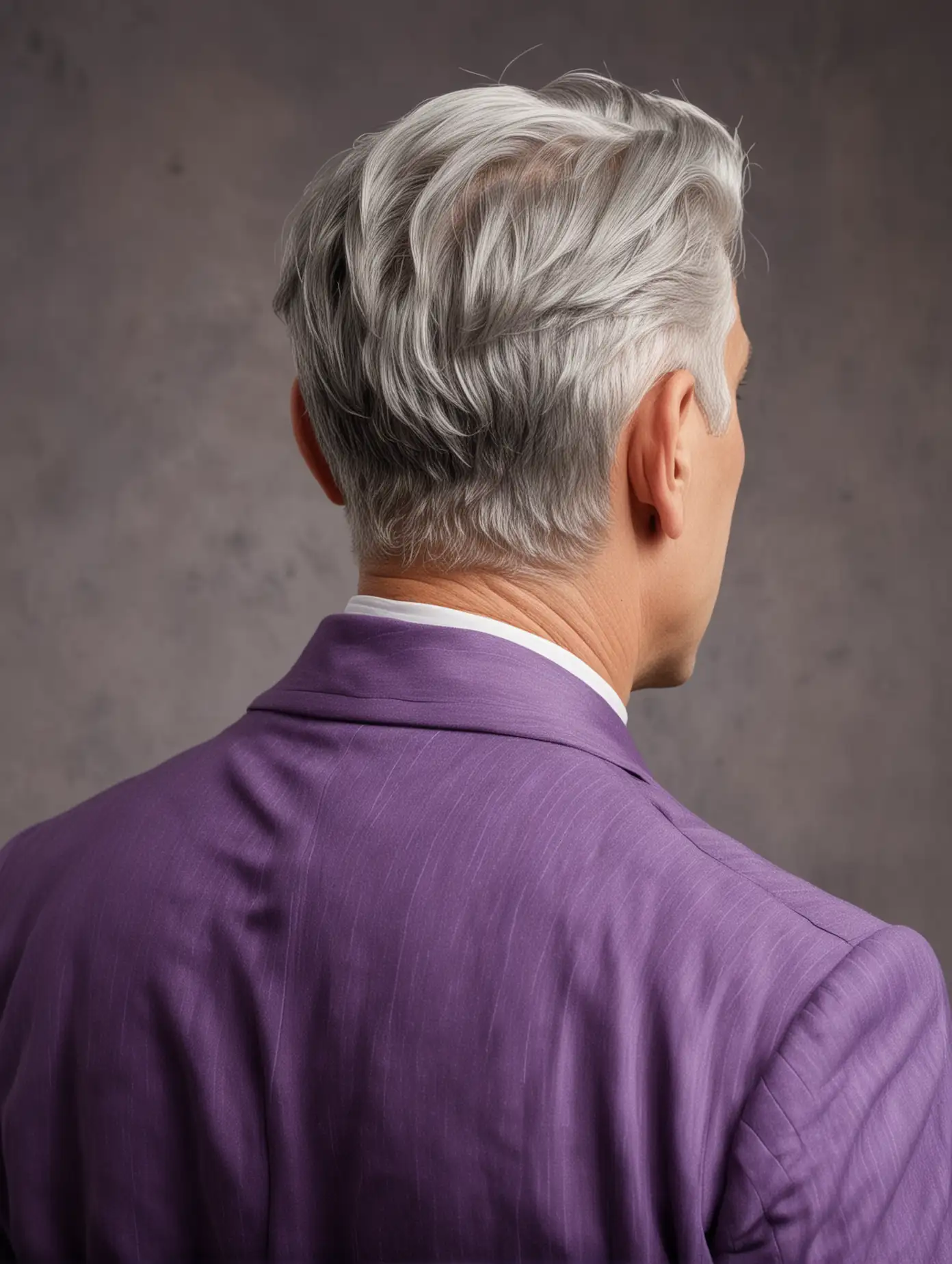 1920s Style MiddleAged Man with Grey Hair in Purple Suit