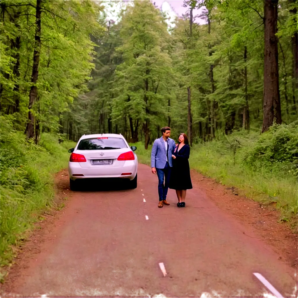 couple entering into the forest by a car