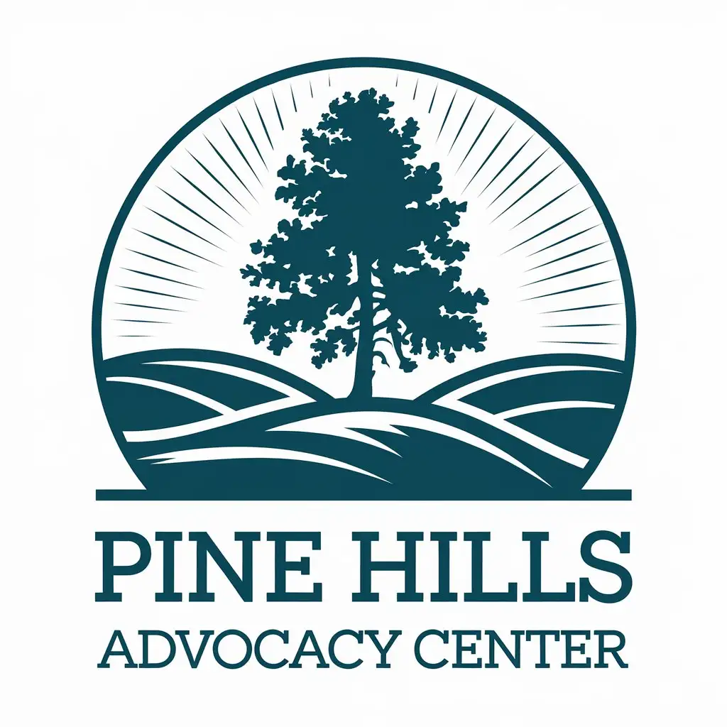 LOGO Design For Pine Hills Advocacy Center Loblolly Pine Tree and Rolling Hills Theme in Sky Blue and Teal