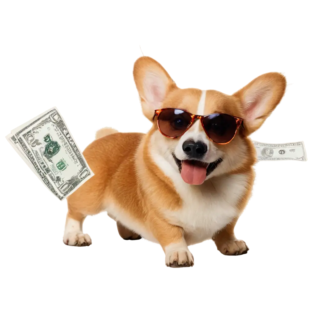 Welsh-Corgi-PNG-Image-Smiling-Dog-with-Sunglasses-and-Money