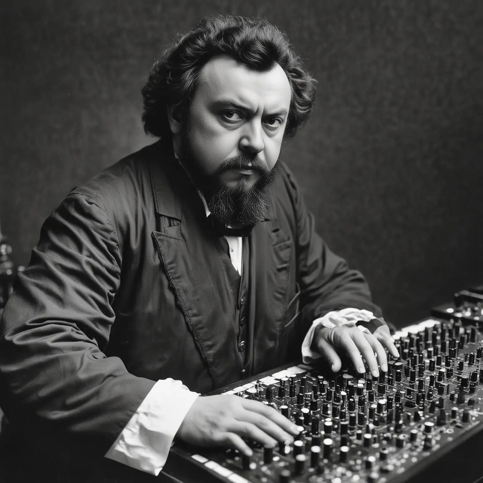 Composer Mussorgsky Mixing Music on Studio Console