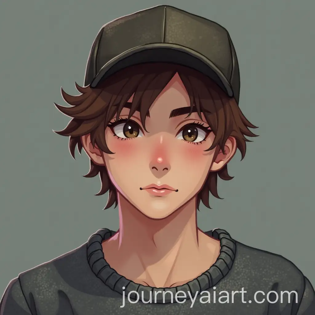 Young-Man-with-Brown-Hair-Wearing-Gray-Sweater-and-Cap