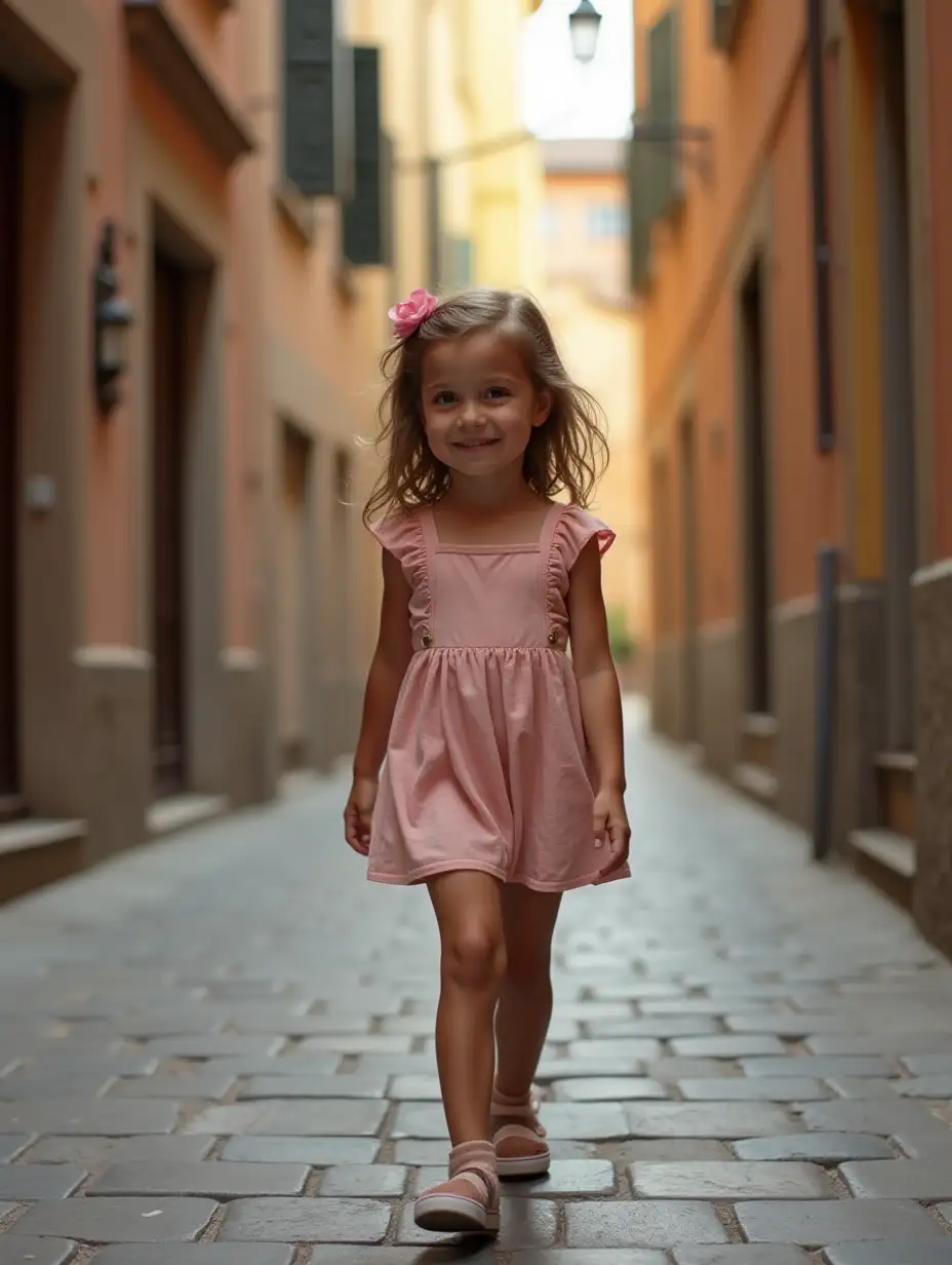 Shy-Little-Girl-Walking-in-a-Narrow-Cobblestone-Street-in-a-European-Village