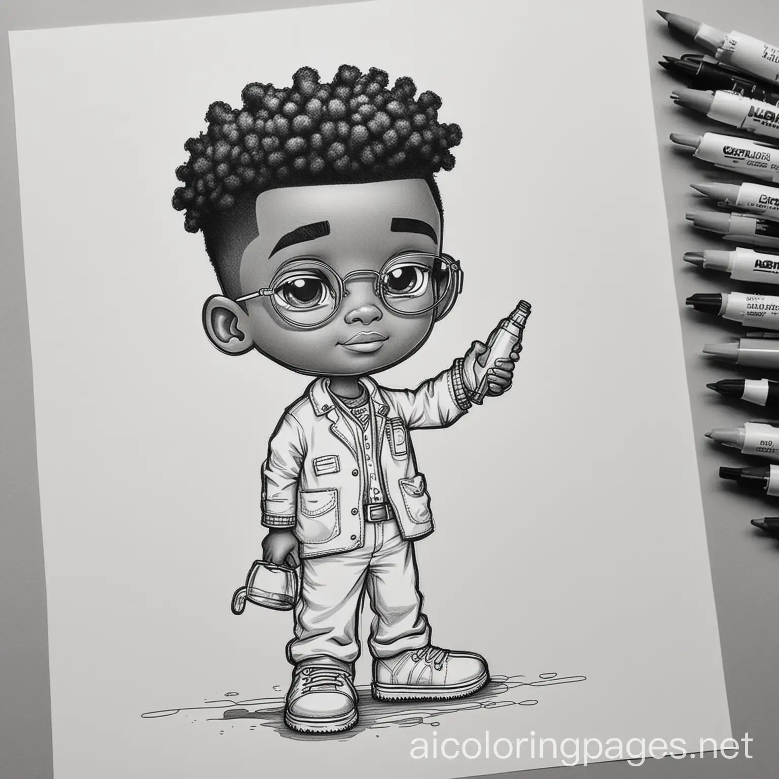 Young-Black-Scientist-with-HighTop-Fade-Coloring-Page-for-Kids