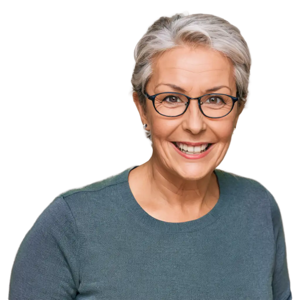 67YearOld-Woman-with-Glasses-and-Short-Grey-Hair-HighQuality-PNG-Image-for-Versatile-Use