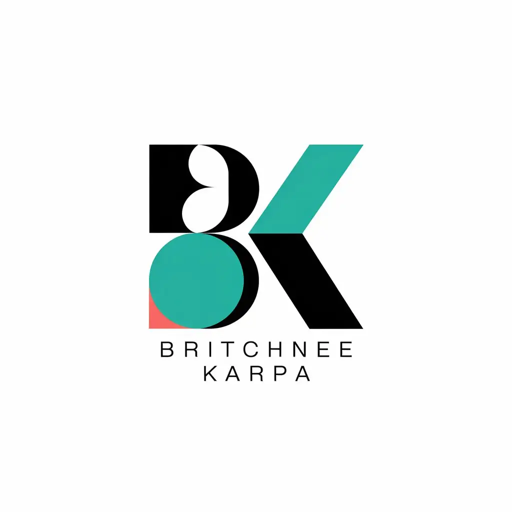 LOGO Design for Britchnee Karpa Teal and Coral Abstract Geometric BK Symbol for Fashion Styling Service