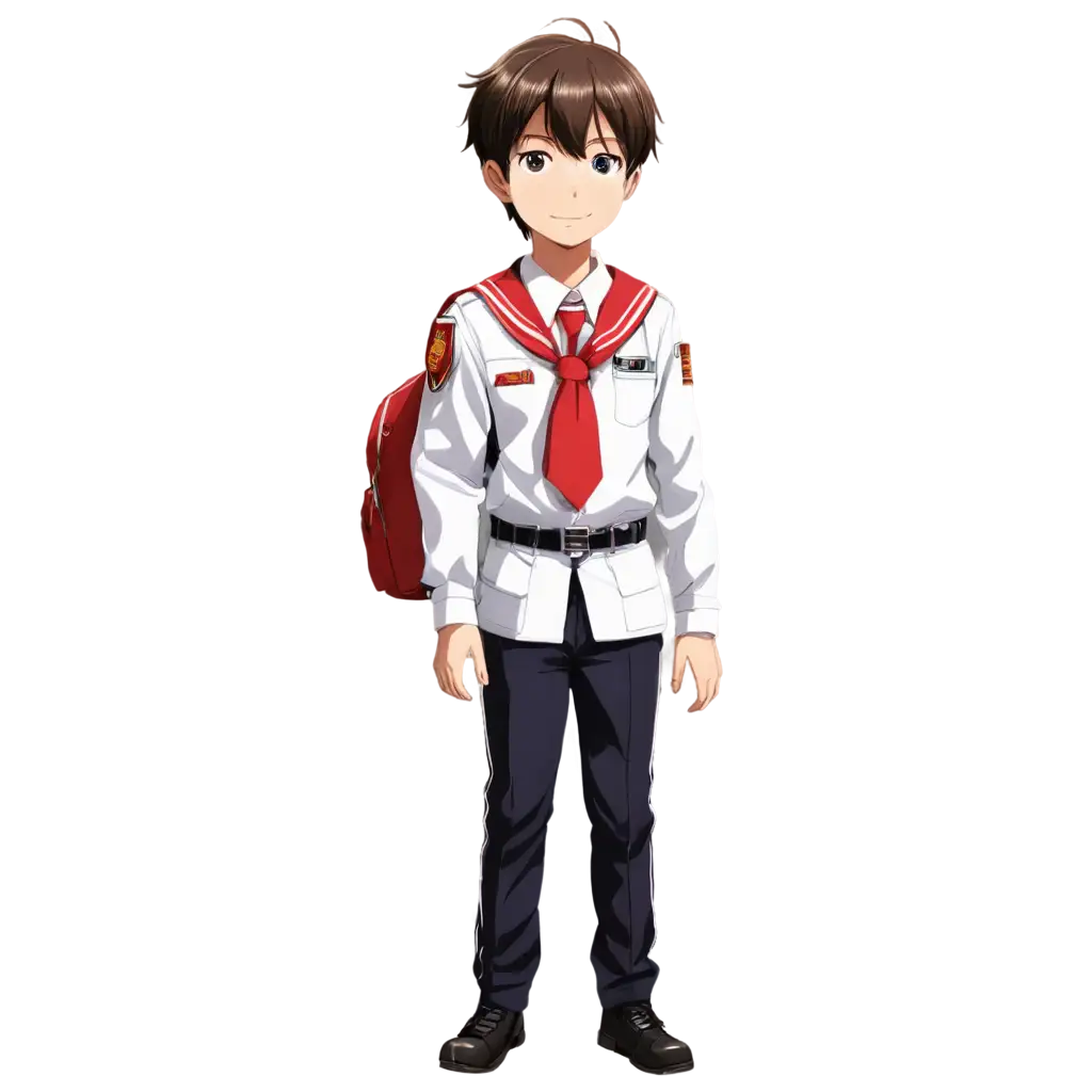 Anime-PNG-Image-of-a-10YearOld-Schoolboy-in-White-and-Red-Uniform-Standing-in-Front-of-Class