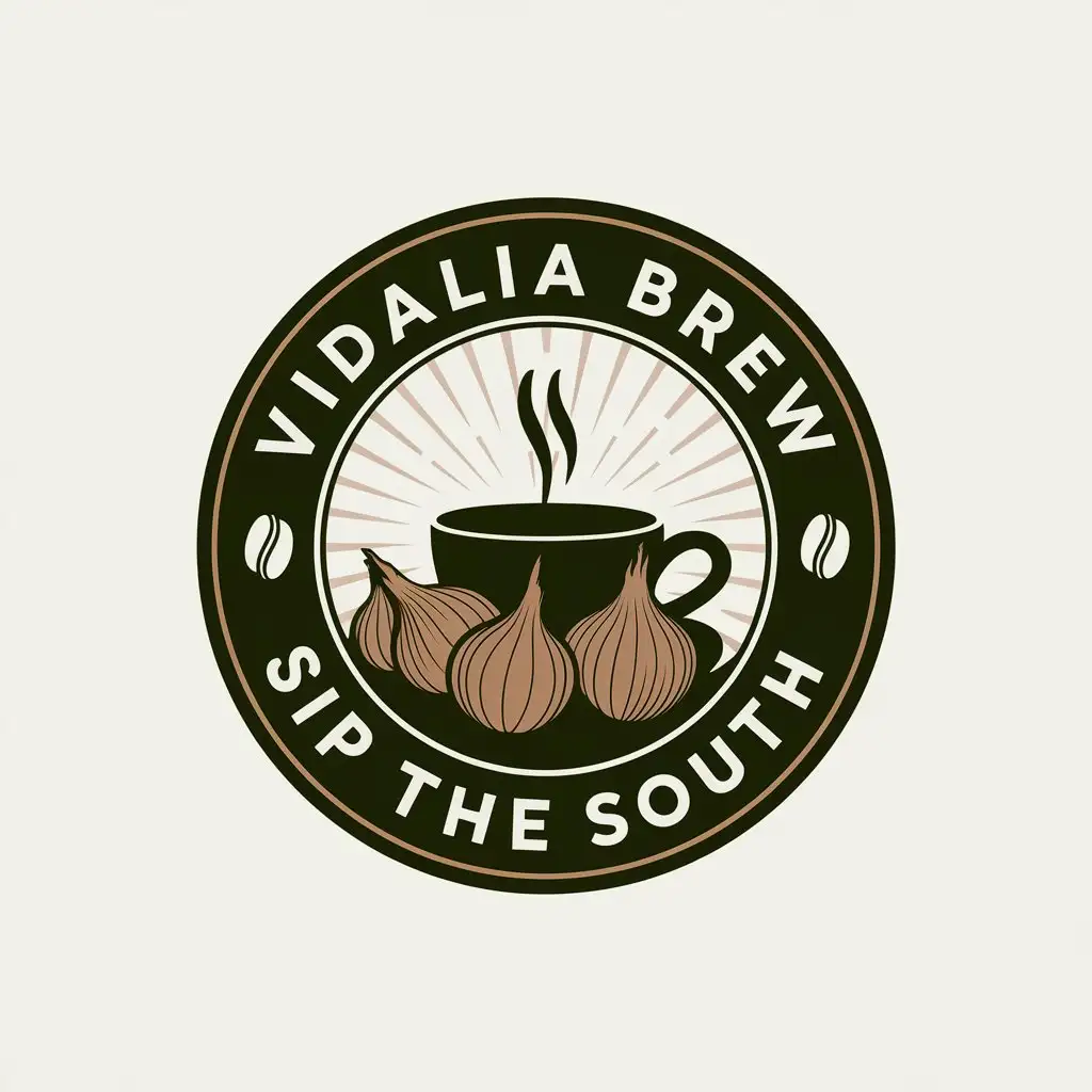 LOGO Design for Vidalia Brew Rustic Southern Aesthetic with Coffee Cup and Vidalia Onions