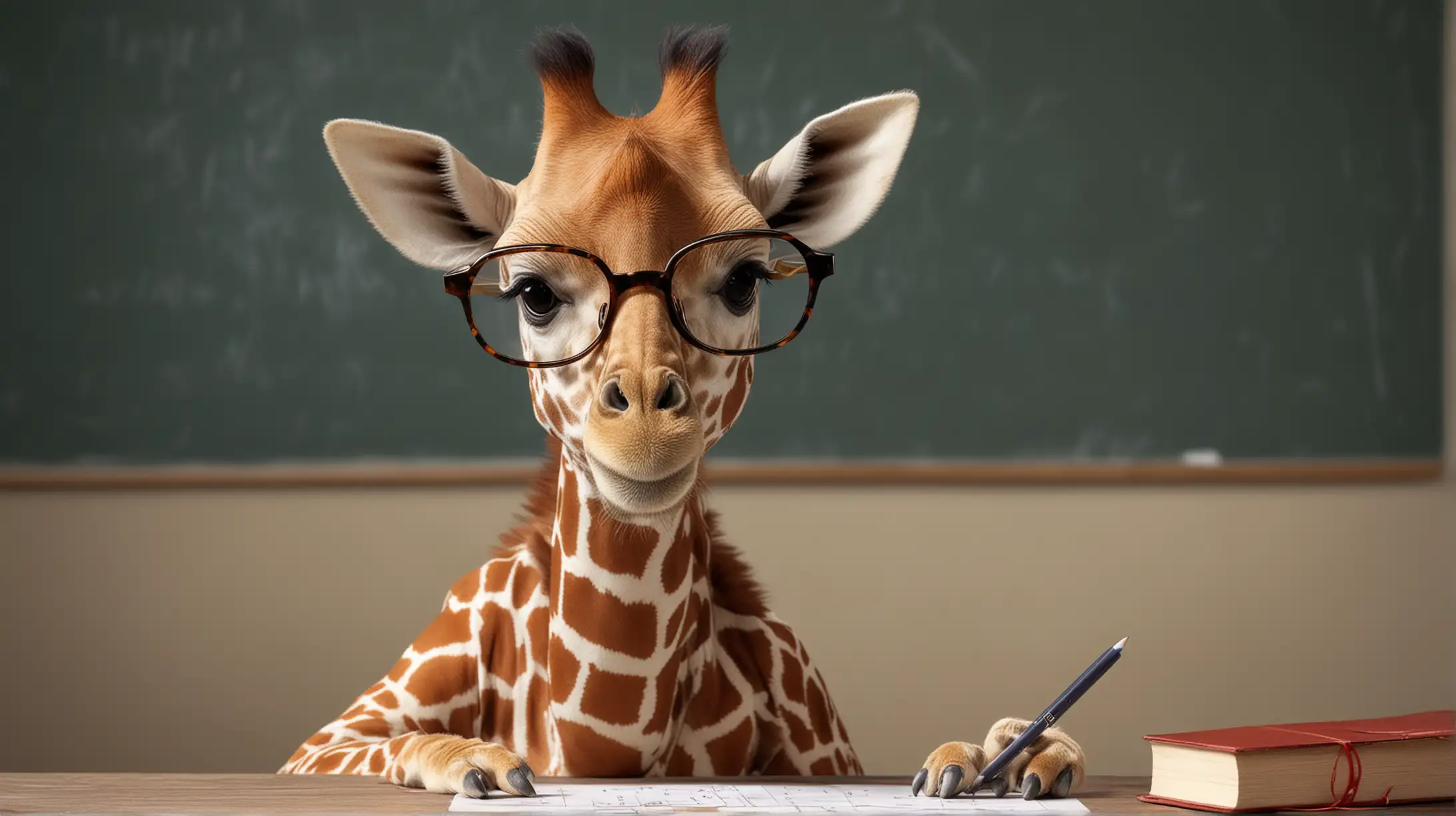 Baby Giraffe Learning Mathematics in School