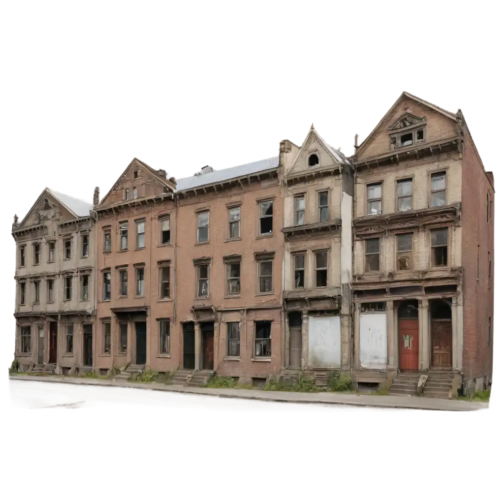 HighQuality-PNG-Image-of-Older-Buildings-in-a-RunDown-Street-Capturing-Urban-Decay-with-Clarity