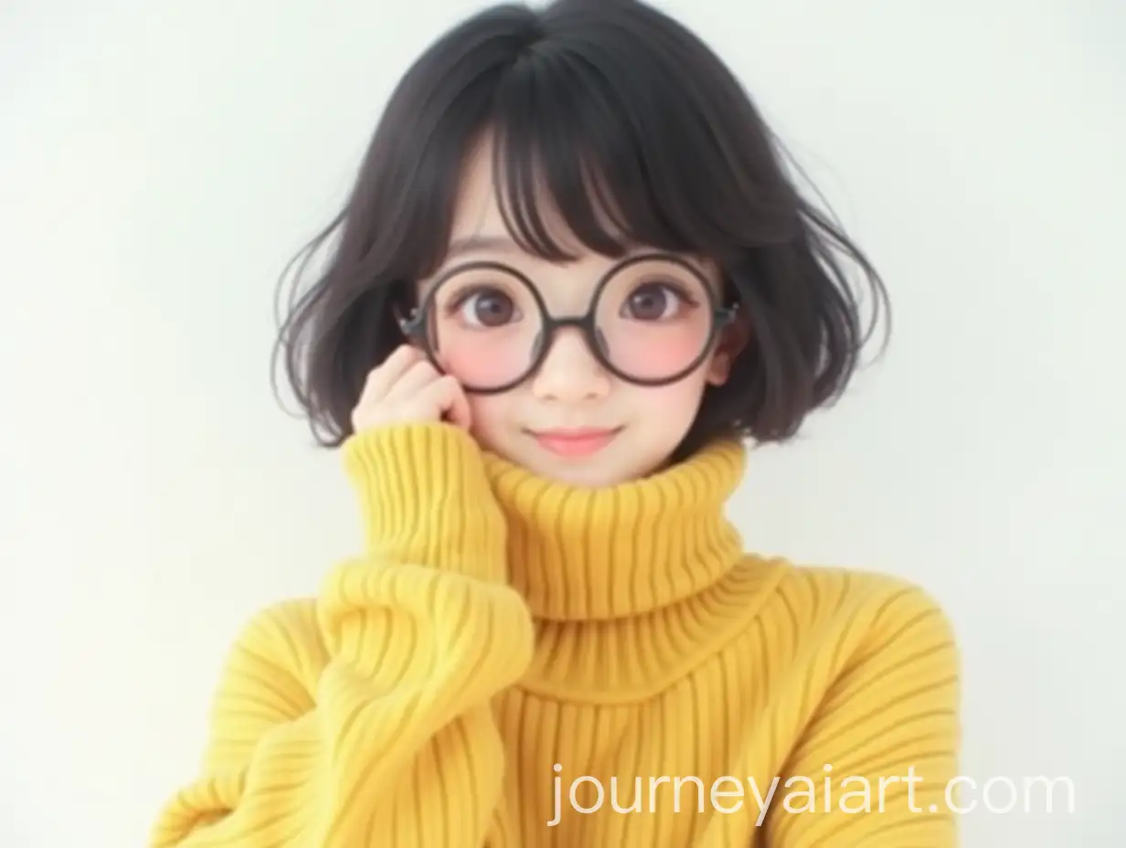 Smiling-Japanese-Girl-in-Cozy-Yellow-SweaterAI-Image-Prompt-Expansion-with-Round-Glasses