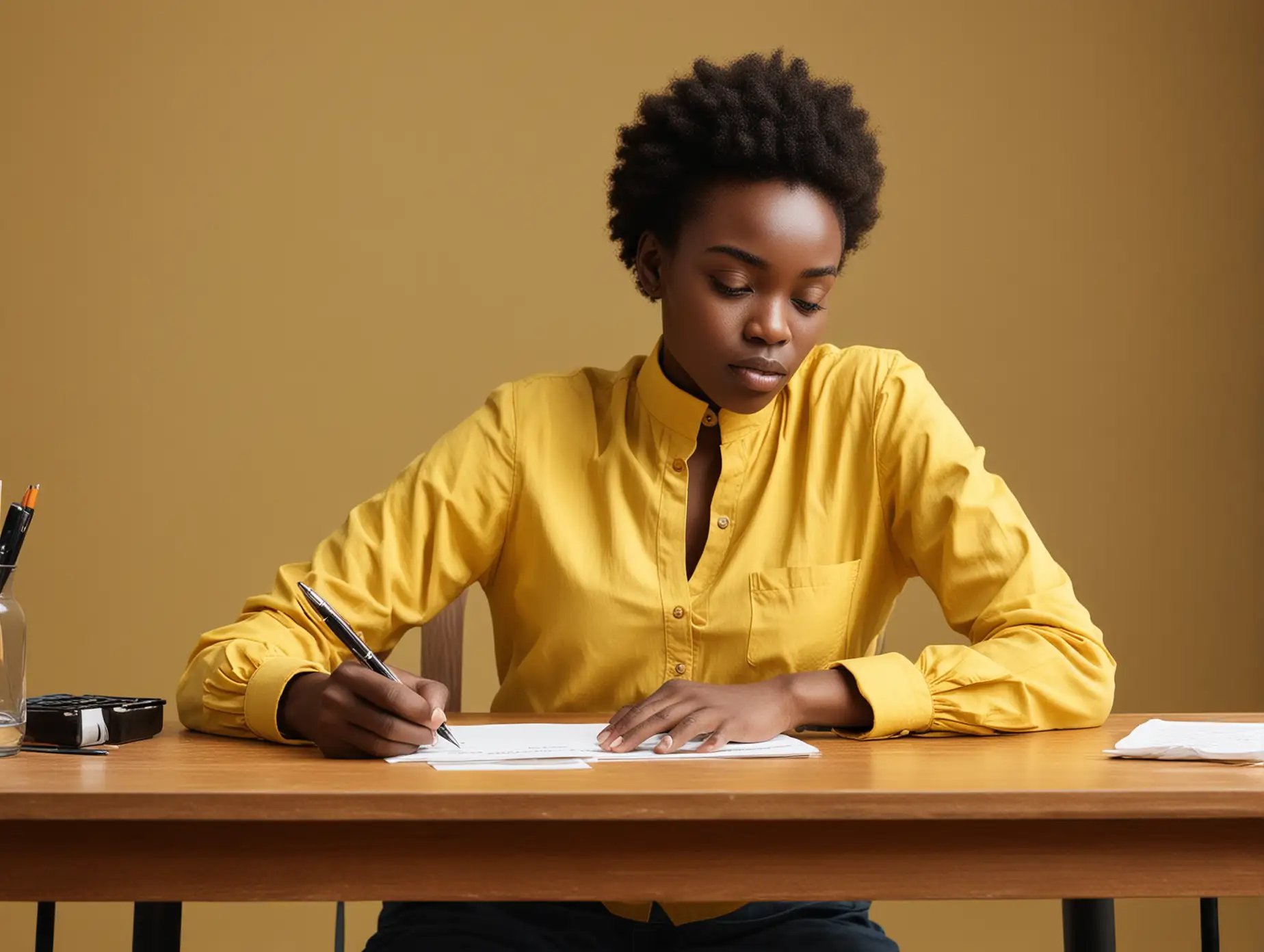 Modern African Writer at Simple Desk Writing on Paper