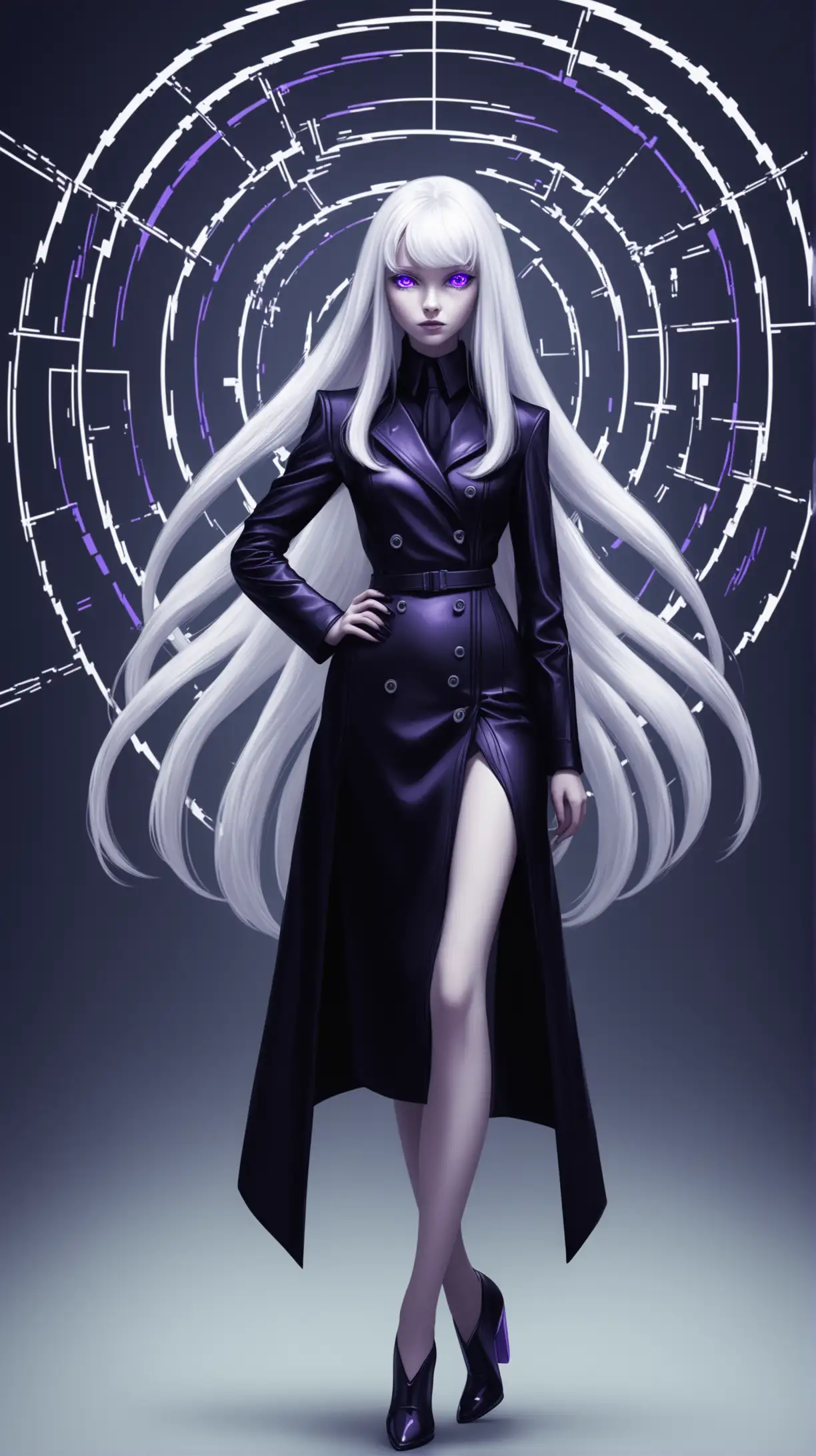 Portrait of Beautiful Woman with White Hair and Lavender Eyes in SemiFuturistic Fashion